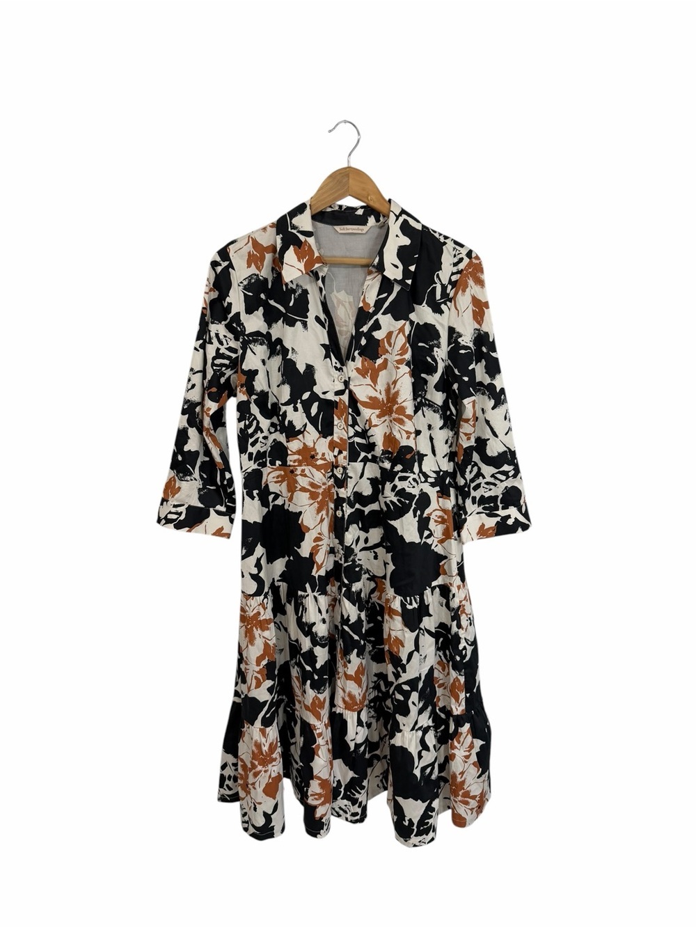 Soft Surroundings Moonglow Black White Tan Cotton Button Front Tea Midi Dress 14 - Picture 12 of 12